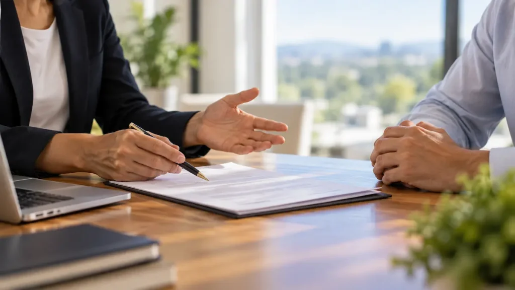 Seller discussing a Queensland property disclosure statement before a property sale